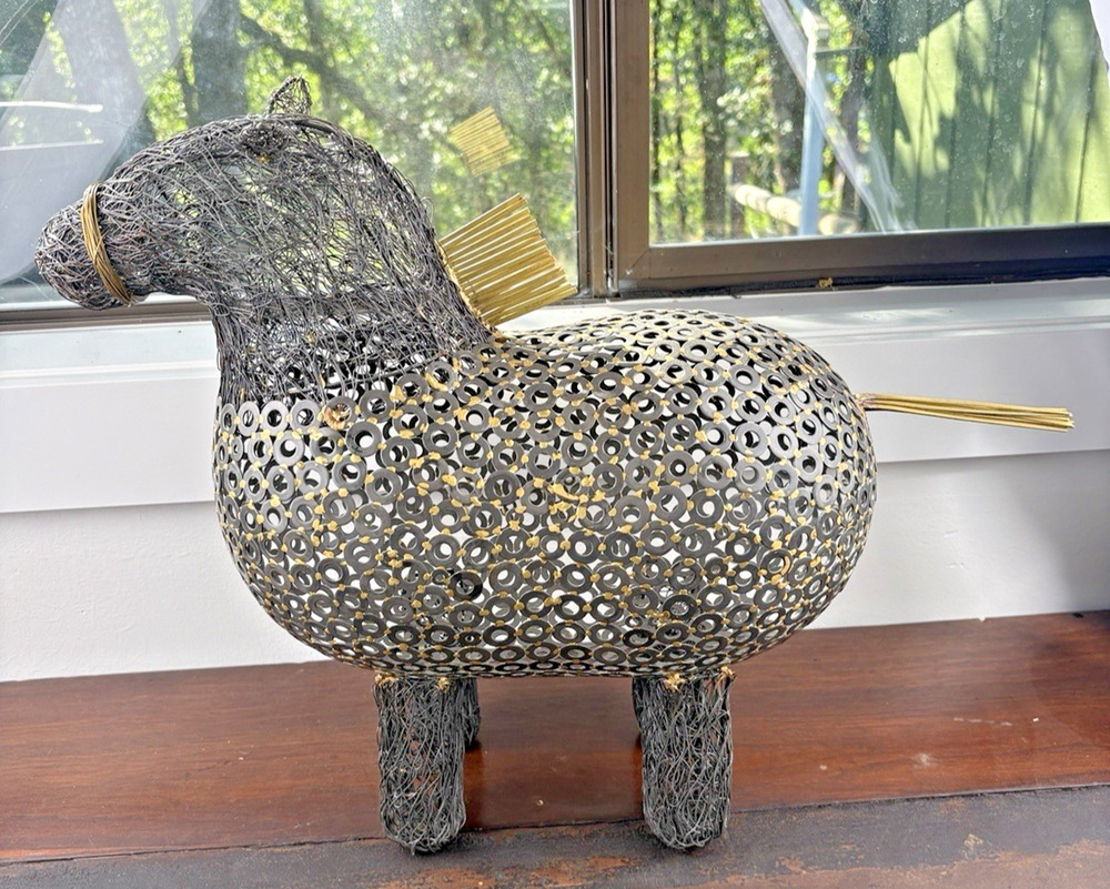 MCM Global Views “Crazy Fat Pony” Home Decor Horse Sculpture brass woven metal